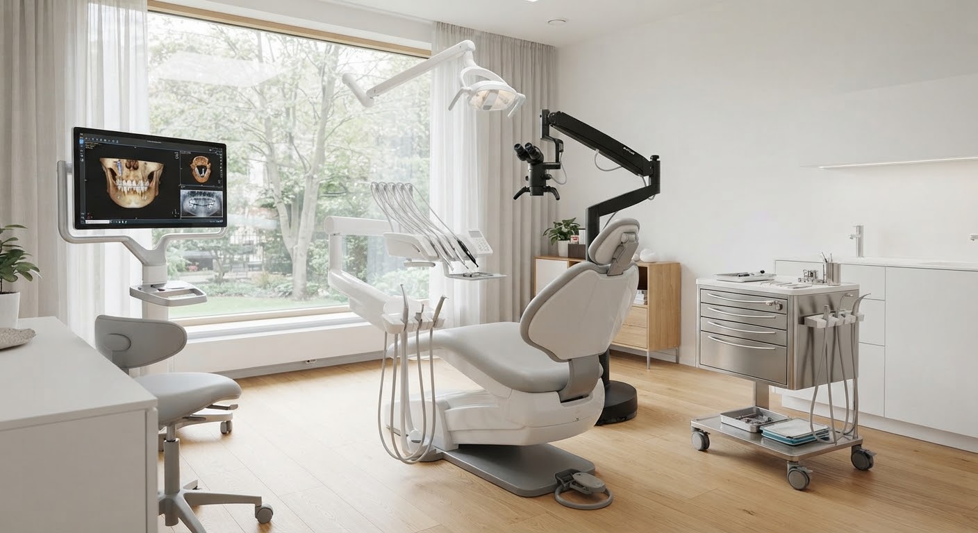 Gabinet zabiegowy E-dent – unit Stern Weber i mikroskop Karl Kaps